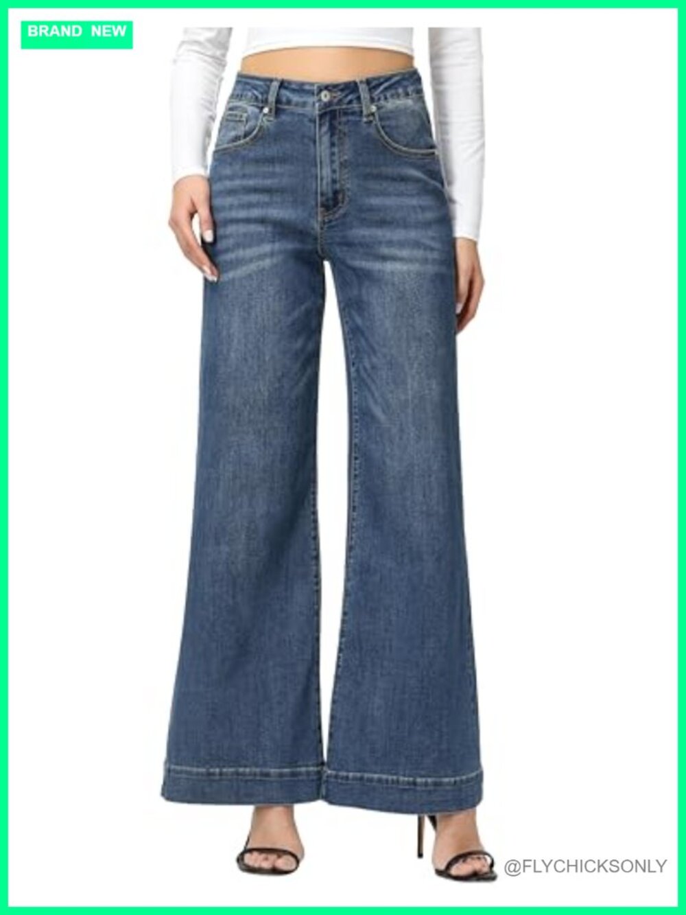 Wide Leg High Waisted Stretchy Denim Jeans for Women